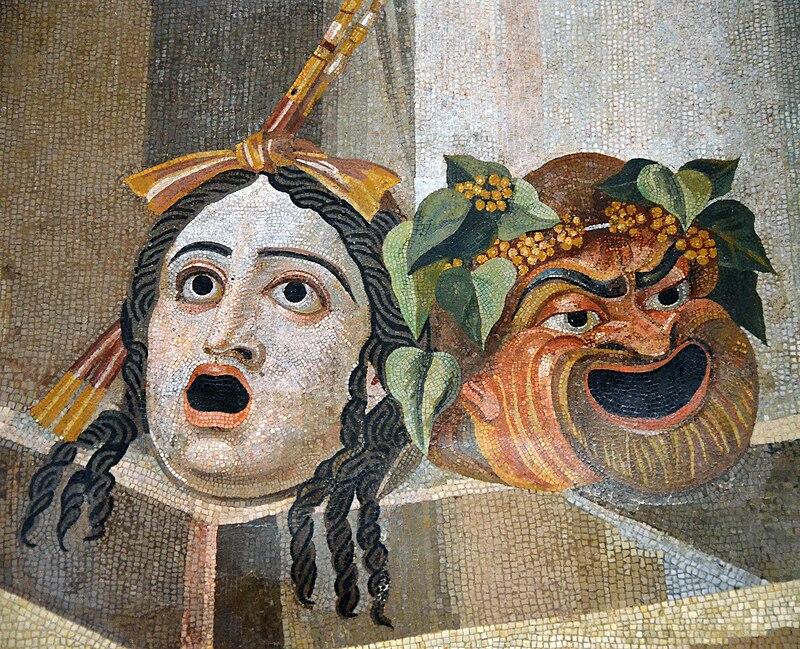 Foto 2 mosaic depicting theatrical masks of tragedy and comedy thermae decianae